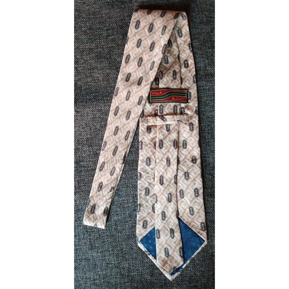 Tie 70s 80s 90s Y2K Mens Villa Bugatti Beige 4 Wide 58 Long